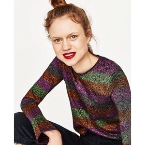 NWT Zara Knit Sweater Pullover Metallic Strip